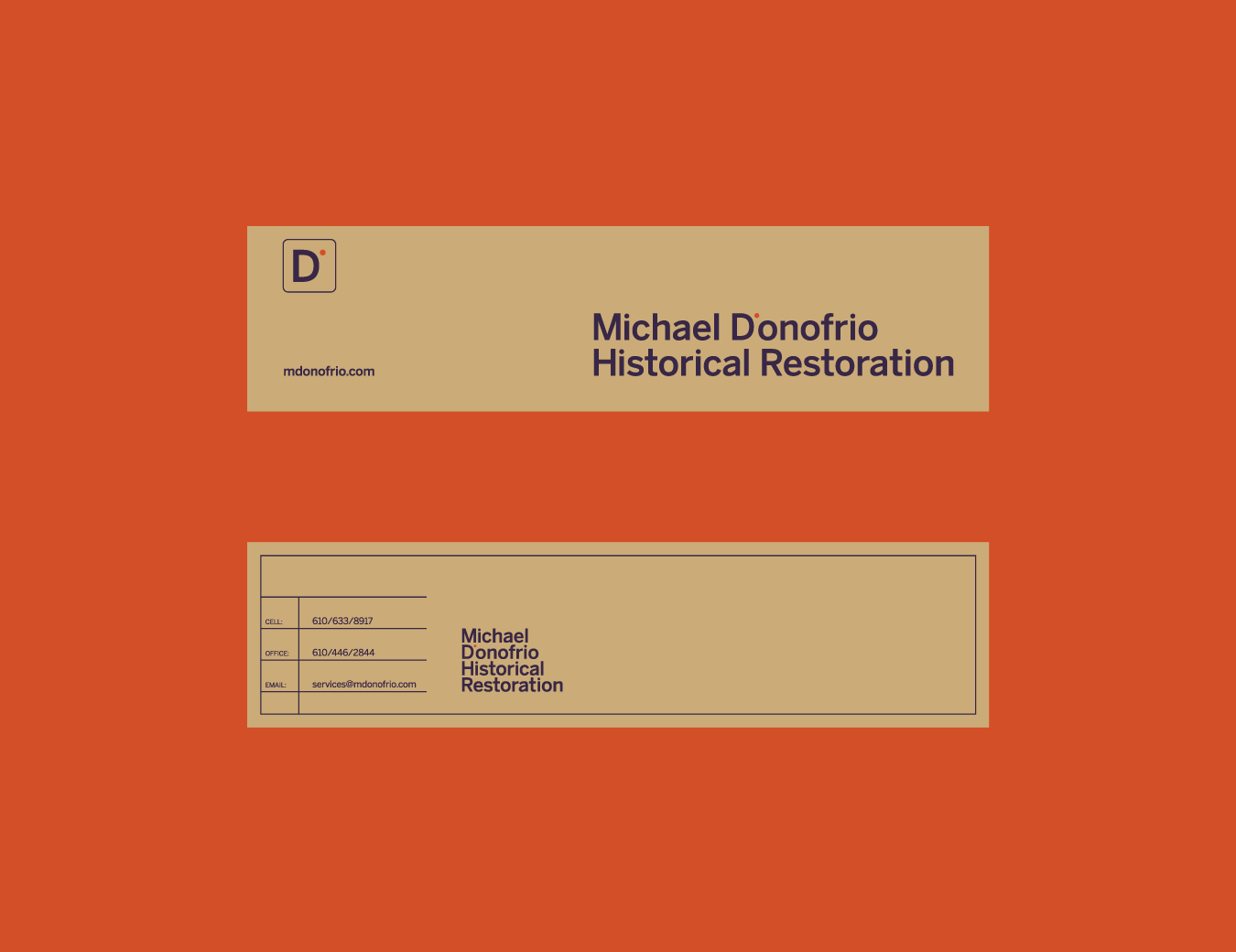 Michael D’Onofrio Historical Restoration bookmark and business card